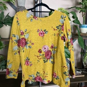 Hello miz yellow bright floral long sleeve shirt